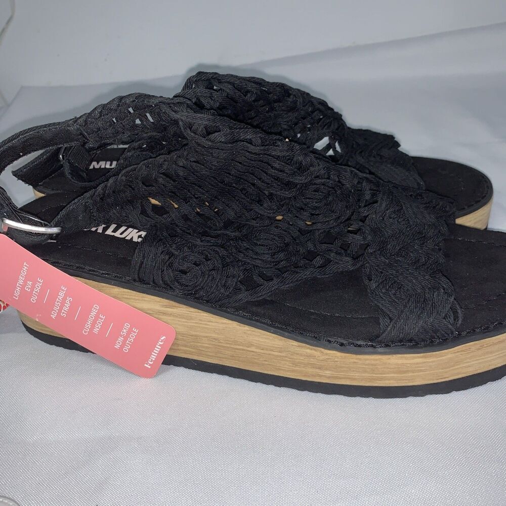 Women’s MukLuks Lightweight Black Wedge Sandals Shoes Size  9.5 Non-skid Outsole - Picture 2 of 13